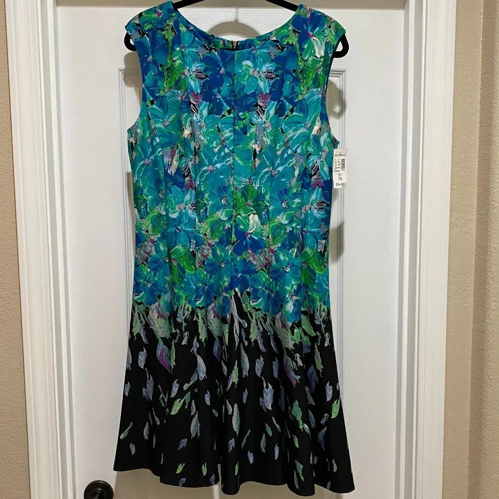 NWT Scuba Fit & Flare Dress Floral Back Zip Blue Black size 16 - Picture 5 of 14